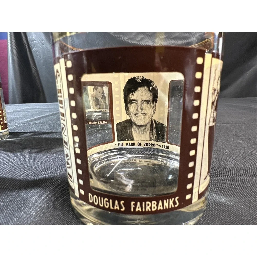 VTG HouzeArt Whiskey Glasses Silent Movie Roaring 20's Actors Barware Set Of 4